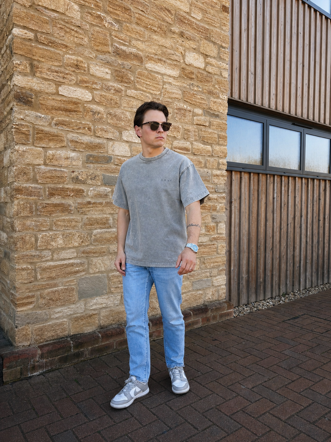 Acid Wash Oversized T-Shirt - Khaki